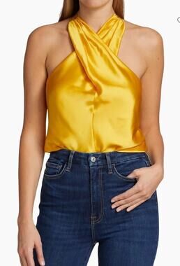 Veronica Beard Stewart Crisscross Top Silk Bright Sunset Charmuse Sz 0